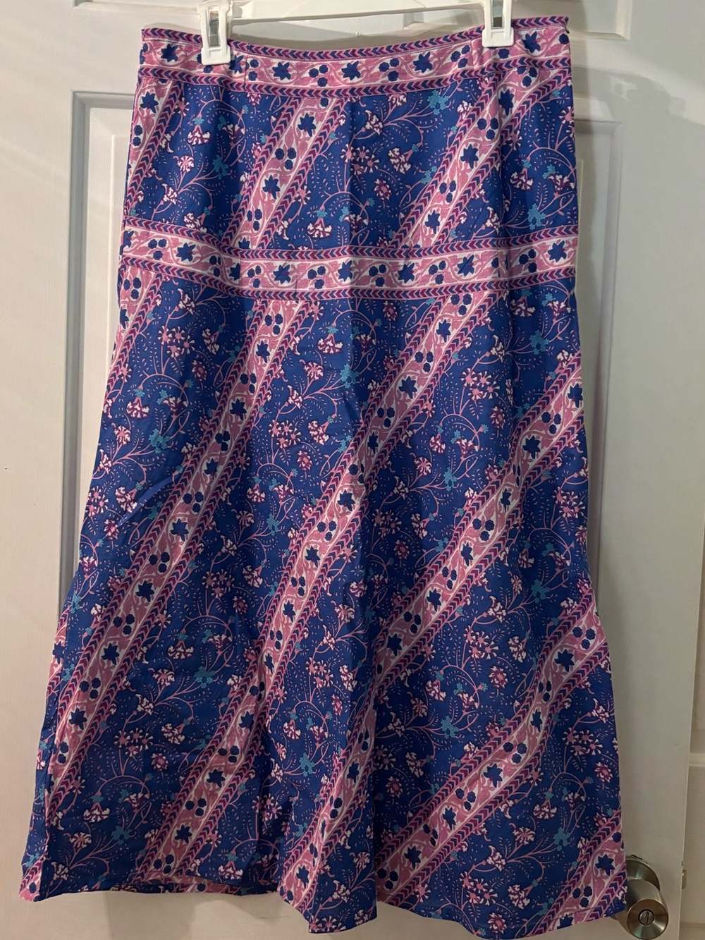 Blue & Pink Floral A-Line Midi Skirt
